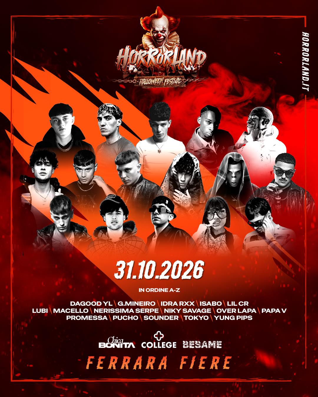 Locandina ufficiale con i protagonisti annunciati all'Infernal Stage di Horrorland 2026